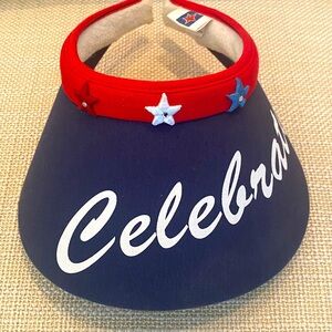 Vintage Celebrate! Womens Visor Red White & Blue / Star Embellishments